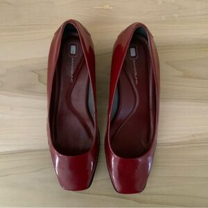 Bandolino Women's Red Patent Square-Toe Slip-On Wedge Heels